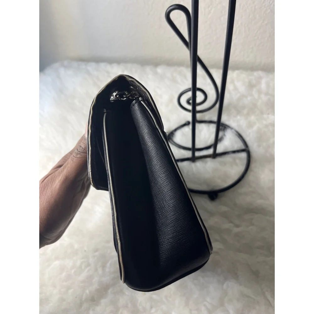 Michael Kors Sloan Specchio Shoulder Flap Bag Black Saffiano Leather Silver Trim